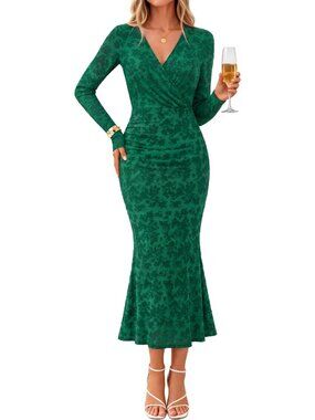 Chic Women's Wrap Long Sleeve Maxi Dress for Fall Weddings & Formal Events